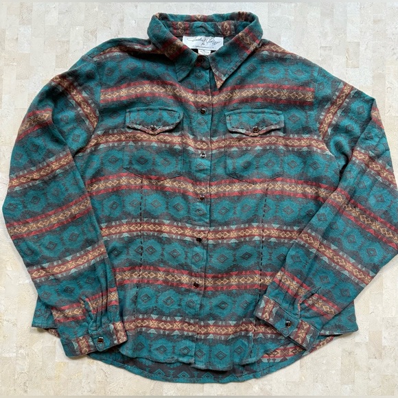 Tasha Polizzi Tops - Vintage Tasha Polizzi for Saddleblanket Southwestern Stripe Pearl Snap Shirt XL